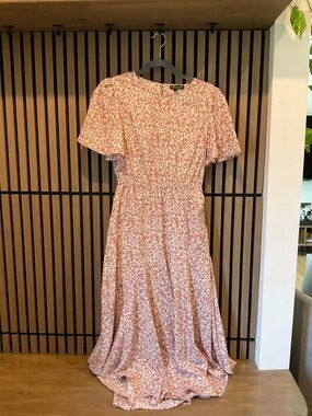 Asymmetrical Floral Midi Dress in Dusty Pink - NEVER WORN
